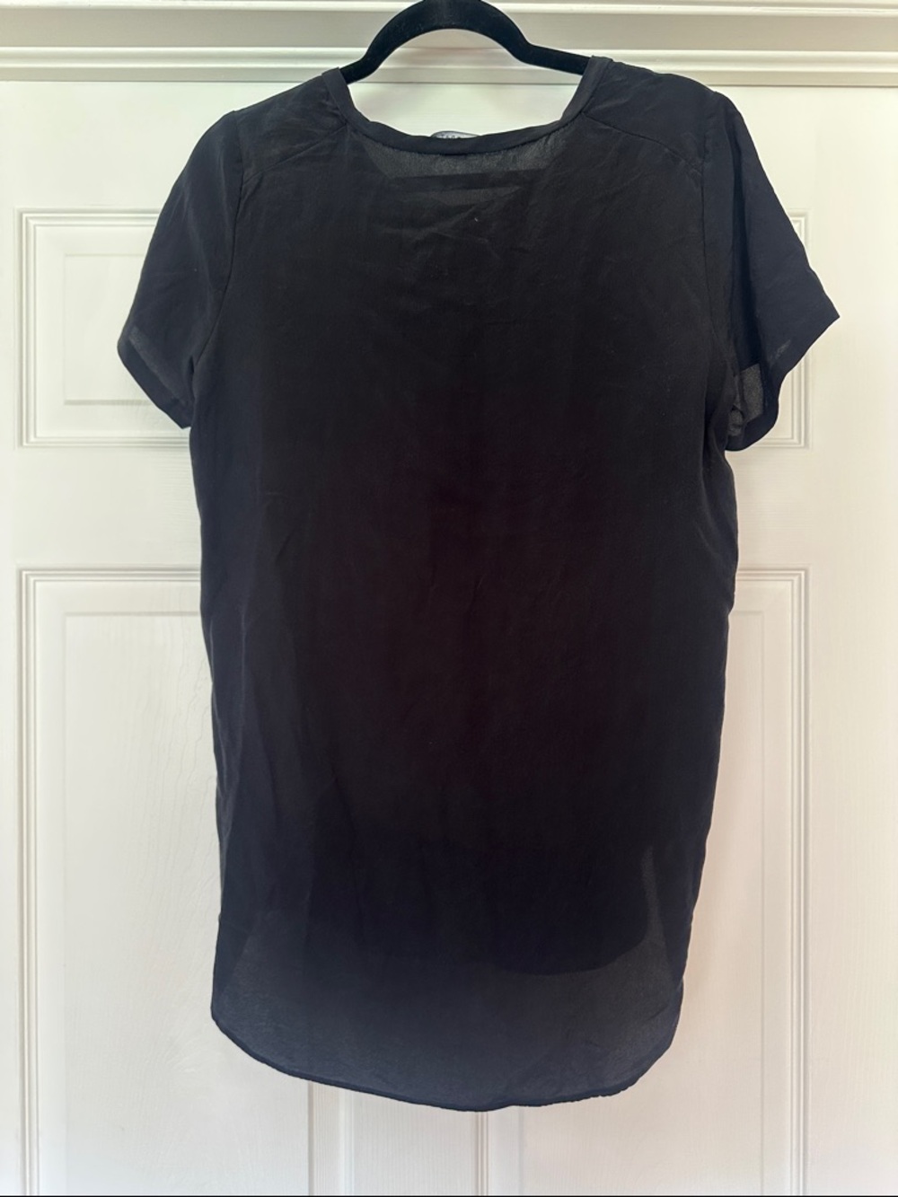Acrobat 100% Silk Black Short Sleeve Draped High Low Tee - Picture 7 of 7